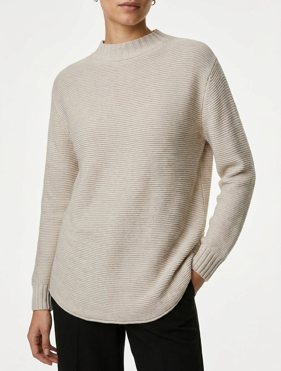 Suéter holgado con cuello alto - Topo claro
