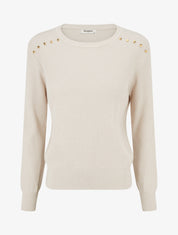 Pull côtelé à clous décoratifs aux épaules - Taupe clair - 1