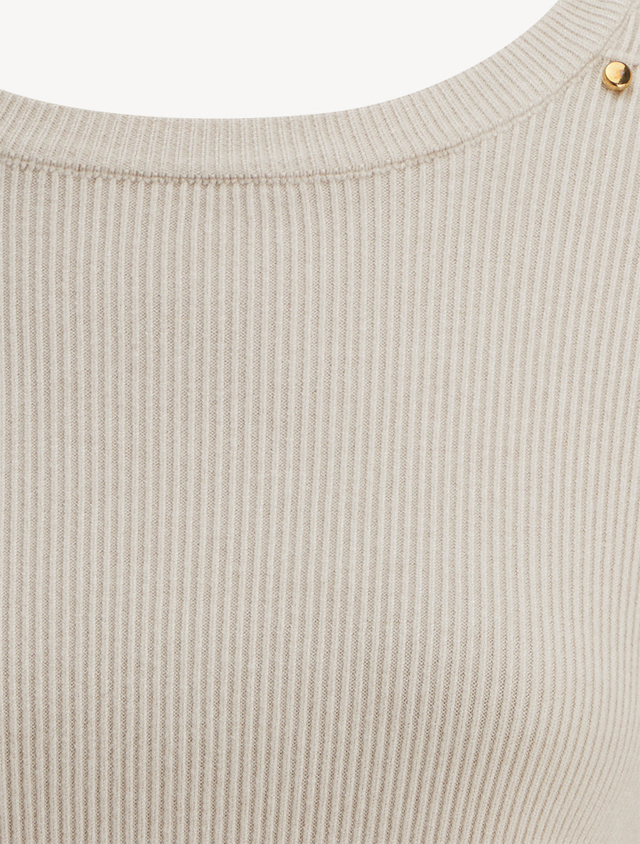 Pull côtelé à clous décoratifs aux épaules - Taupe clair - 3