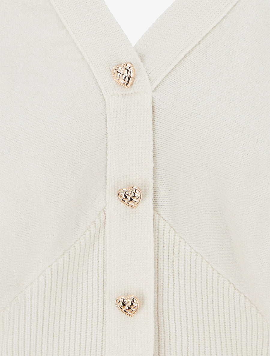 Pull à boutons décoratifs coeurs - Beige - 3