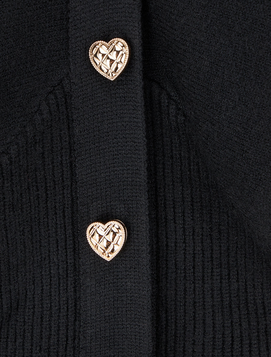Pull à boutons décoratifs coeurs - Noir - 3