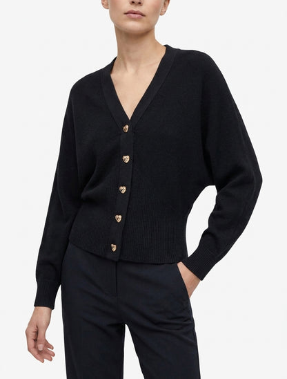 Suéter con botones decorativos de corazones - Negro
