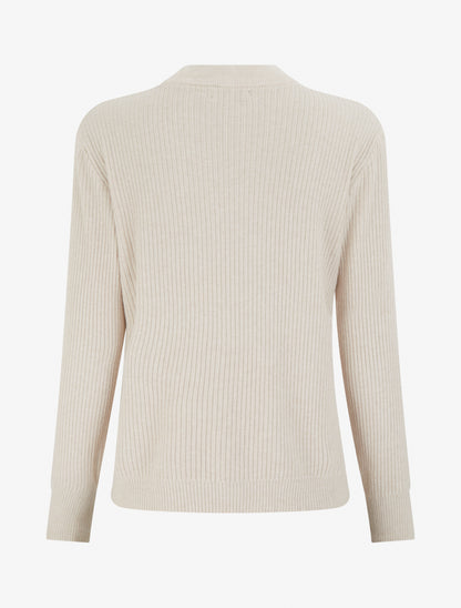 Pull côtelé à empiècement boutons décoratifs - Beige - 2