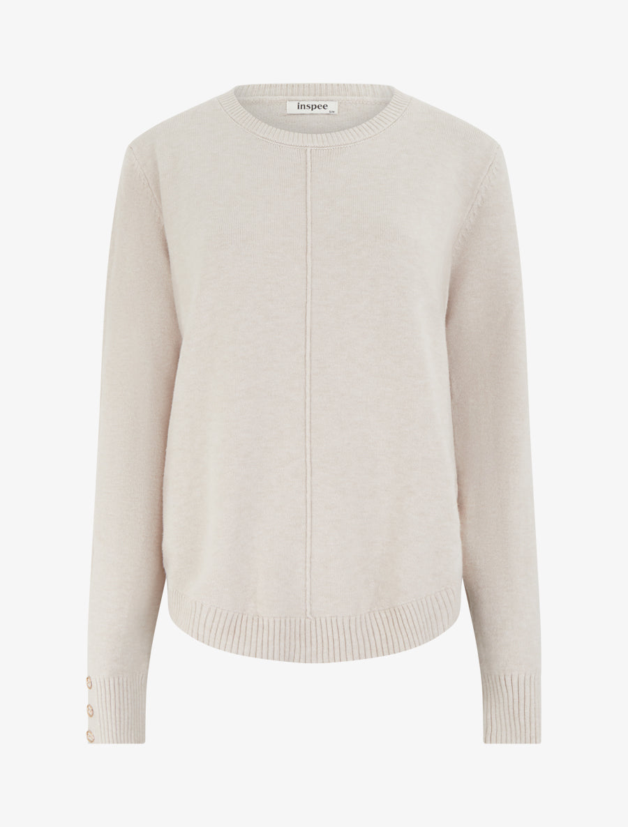 Pull col rond à empiècement œillets - Beige - 1