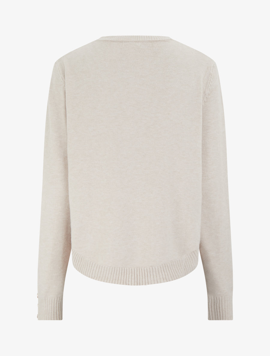 Pull col rond à empiècement œillets - Beige - 2