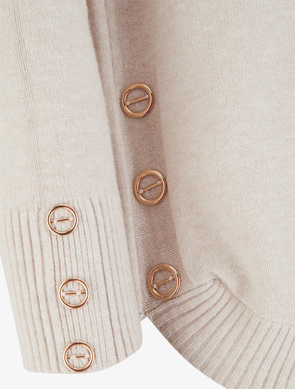 Pull col rond à empiècement œillets - Beige - 3