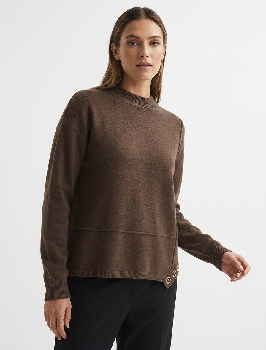 Jersey liso con canesú de ojales - Marrón