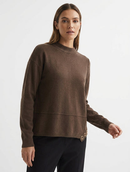 Jersey liso con canesú de ojales - Marrón