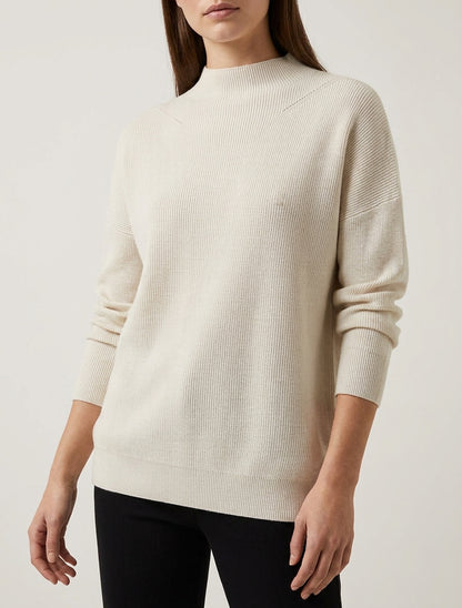Jersey recto clásico con cuello alto - Beis
