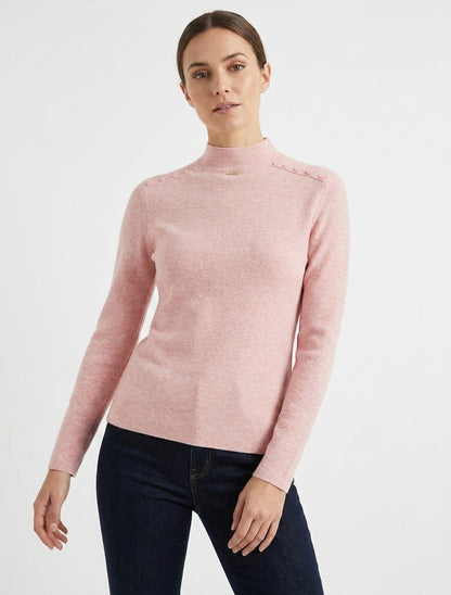 Suéter recto con cuello alto y botones decorativos - Rosa
