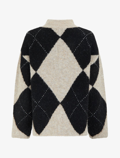 Pull en laine mélangée à motif losanges - Beige - 2