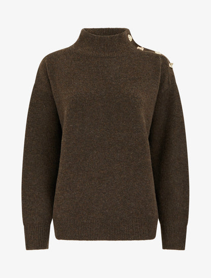 Pull en laine mélangée à boutons fantaisies - Marron - 1