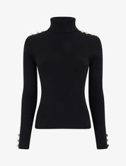 Pull en maille côtelée pailleté à col roulé - Noir - 1