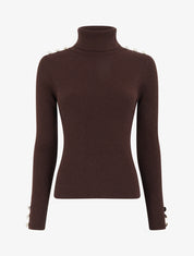 Pull en maille côtelée pailleté à col roulé - Marron - 1