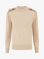 Pull uni pailleté à boutons décoratifs - Taupe - 1