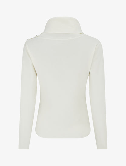 Pull fin côtelé à col roulé boutonné - Crème - 2