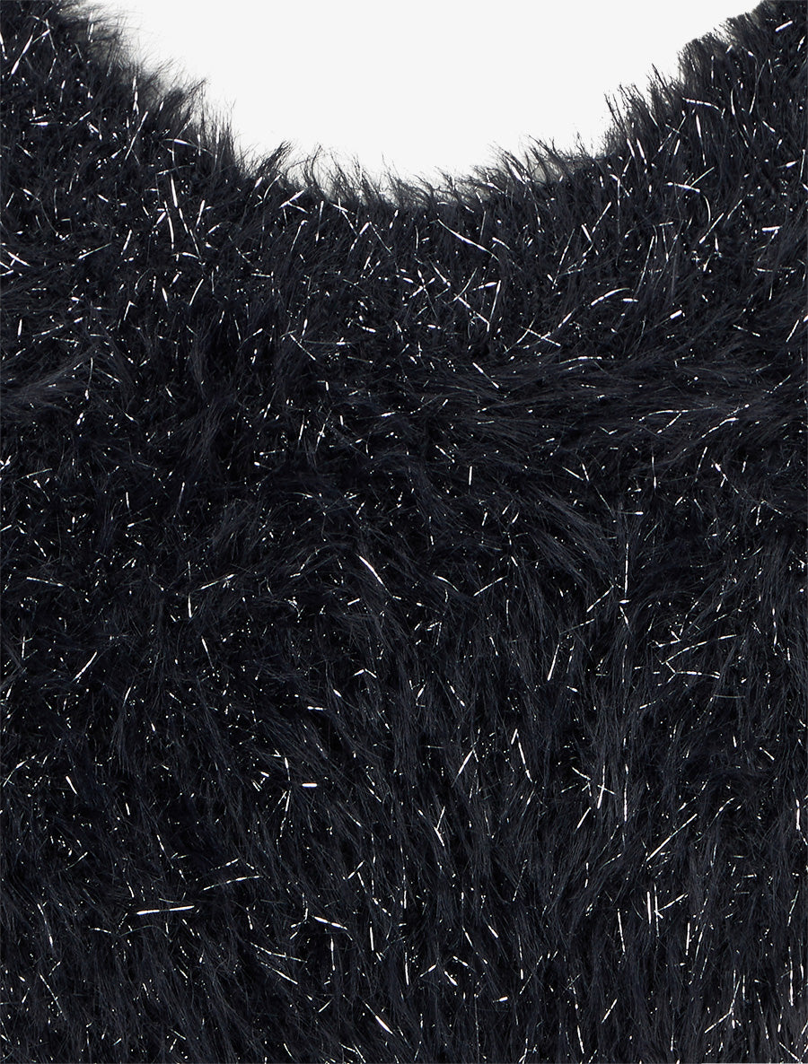 Pull uni duveteux à détail irisé - Noir - 3