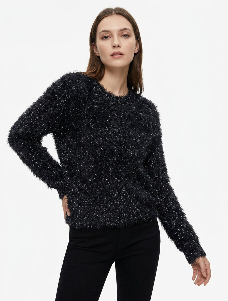 Jersey liso afelpado con detalle irisado - Negro
