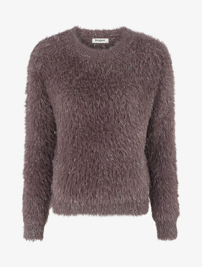 Pull uni duveteux à détail irisé - Marron - 1