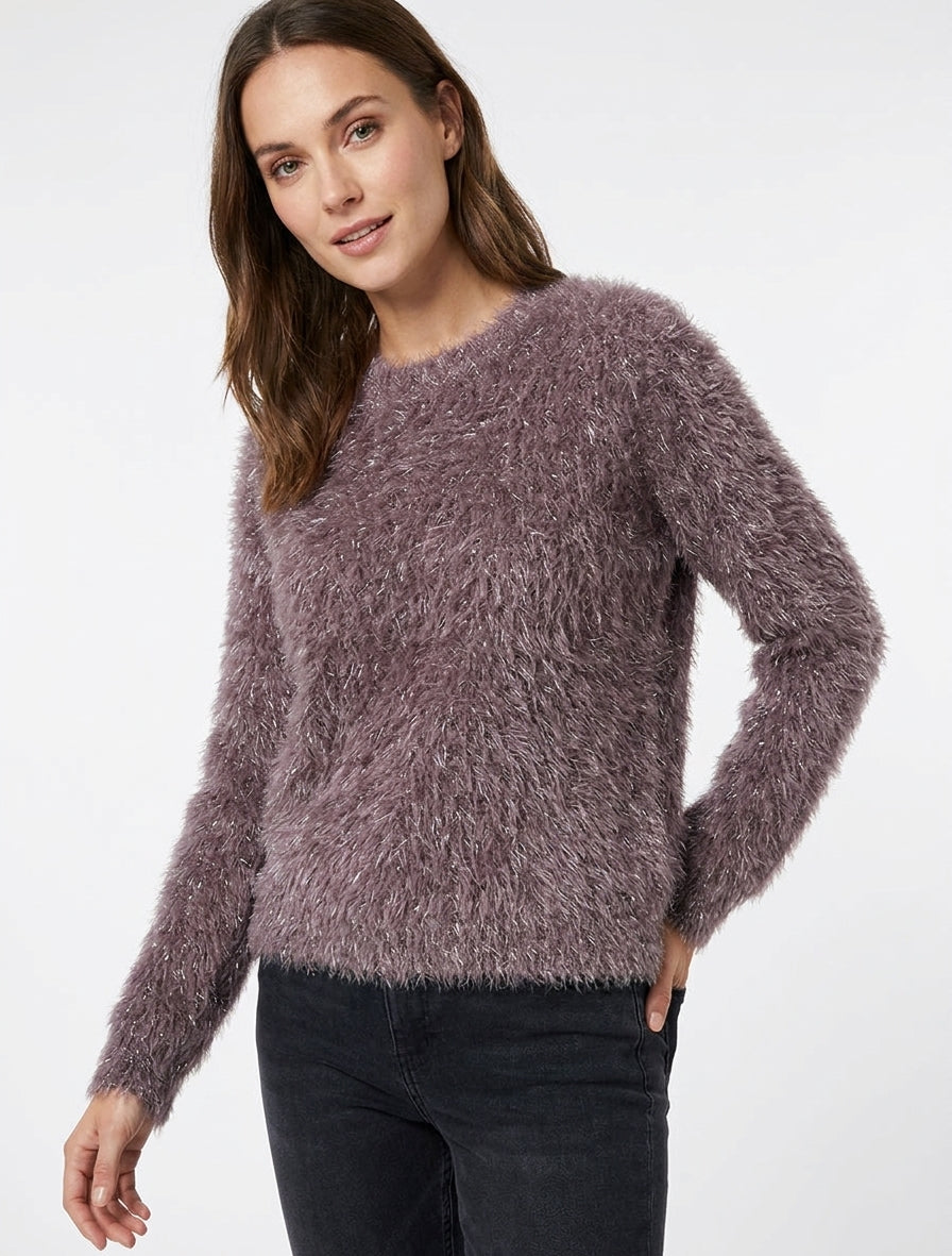 Jersey liso afelpado con detalle irisado - Marrón