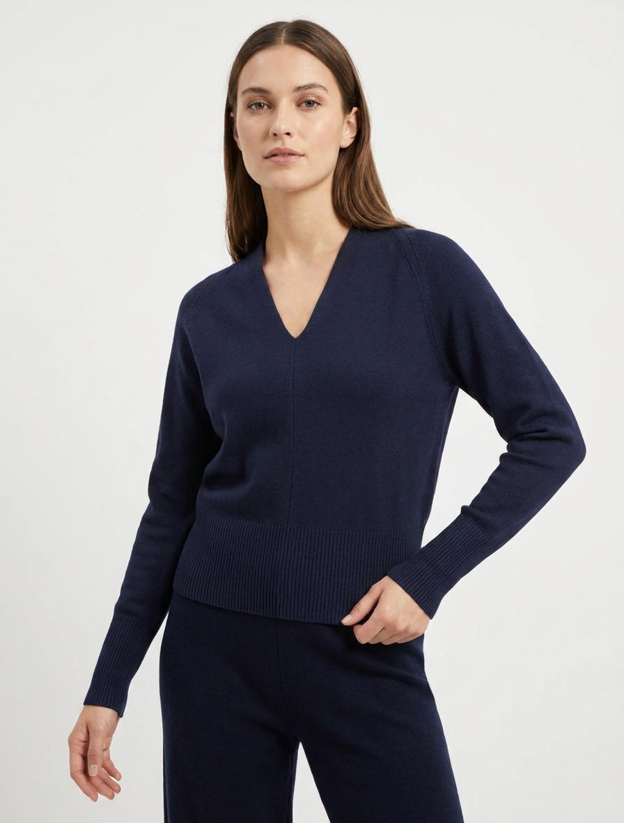 Jersey liso con cuello en V - Marine
