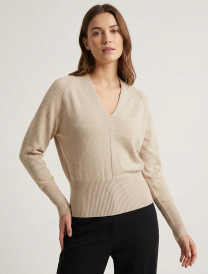 Jersey liso con cuello en V - Topo