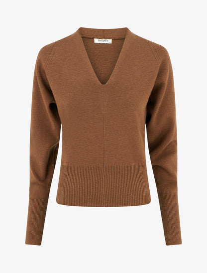 Pull uni à col V - Camel - 1