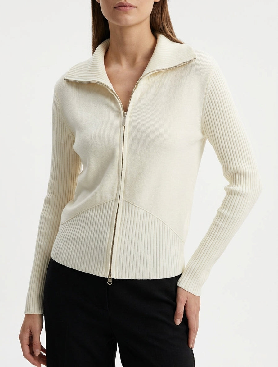 Chaqueta de punto con cremallera - Crema
