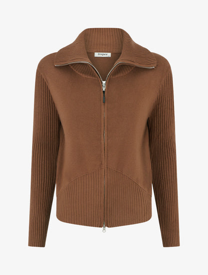 Gilet en maille zippé - Camel - 1