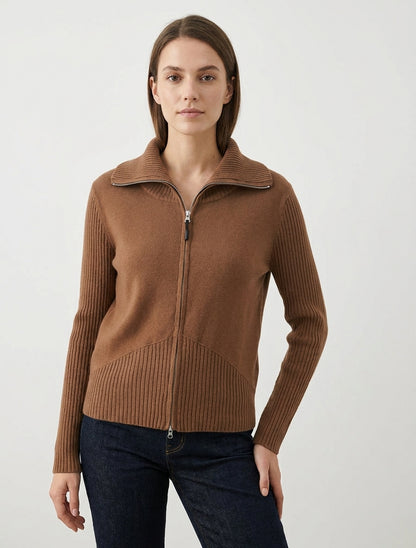 Chaqueta de punto con cremallera - Camello