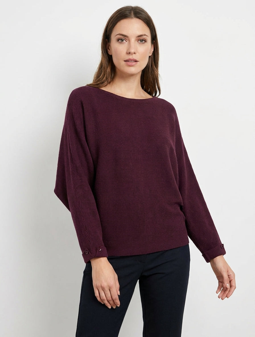 Jersey de canalé con mangas largas - Color vino