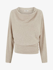 Pull côtelé à col bénitier - Taupe - 1