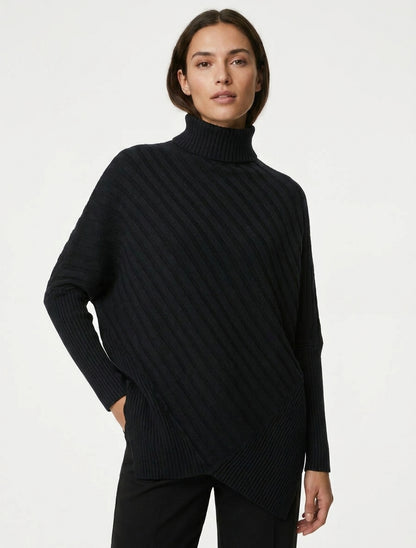 Jersey oversize asimétrico con cuello alto - Negro