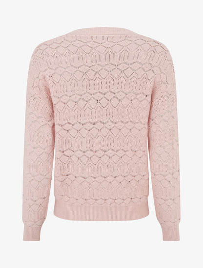 Pull uni ajouré à col rond - Rose - 2
