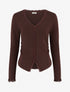 Pull côtelé à fils irisés et dentelle - Marron - 1