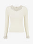 Pull côtelé à col en dentelle - Crème - 1