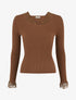 Pull côtelé à col en dentelle - Camel - 1