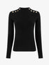 Pull fin ajusté à col montant et boutons décoratifs - Noir - 1