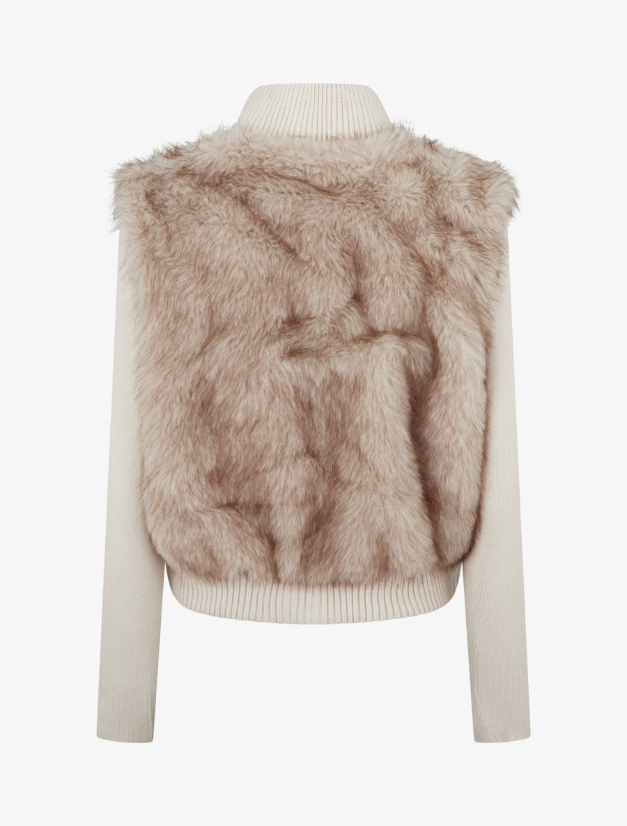 Veste côtelée à empiècement fourrure synthétique - Beige - 2