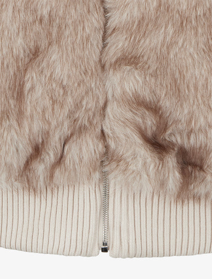 Veste côtelée à empiècement fourrure synthétique - Beige - 3