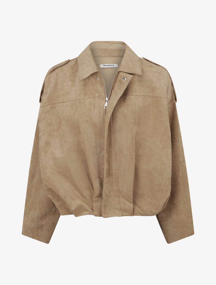 Bomber uni effet daim - Taupe - 1