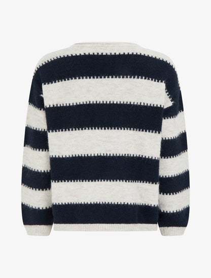 Pull droit à col rond et rayures stylisées - Marine - 2