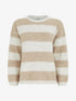 Pull droit à col rond et rayures stylisées - Taupe - 1