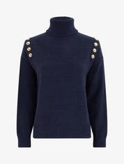 Pull droit à col roulé et boutons décoratifs - Marine - 1