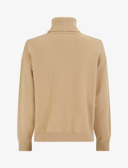 Pull droit à col roulé et boutons décoratifs - Camel clair - 2