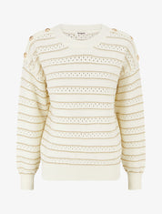 Pull à rayures irisées et boutons décoratifs - Crème - 1