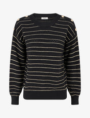 Pull à rayures irisées et boutons décoratifs - Noir - 1