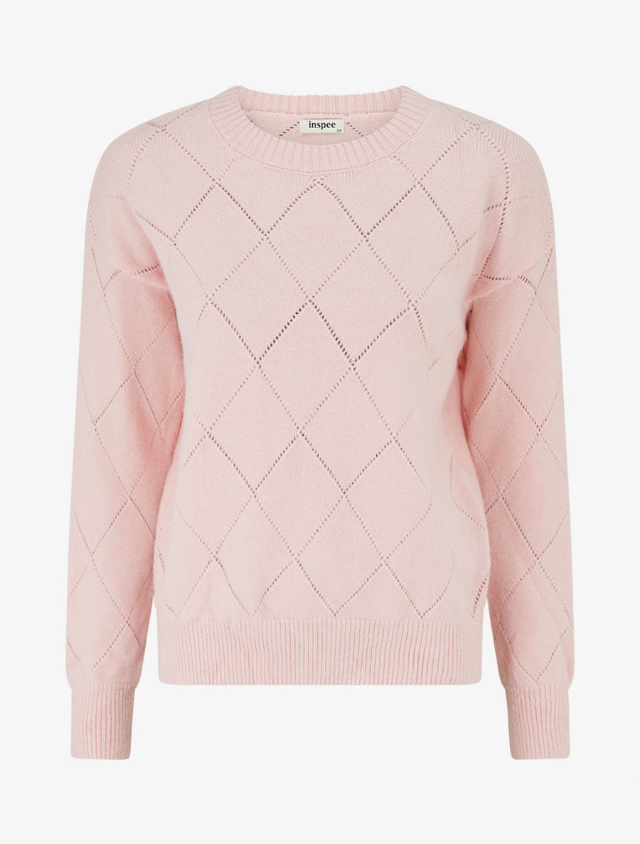 Pull uni en maille à col rond - Rose - 1