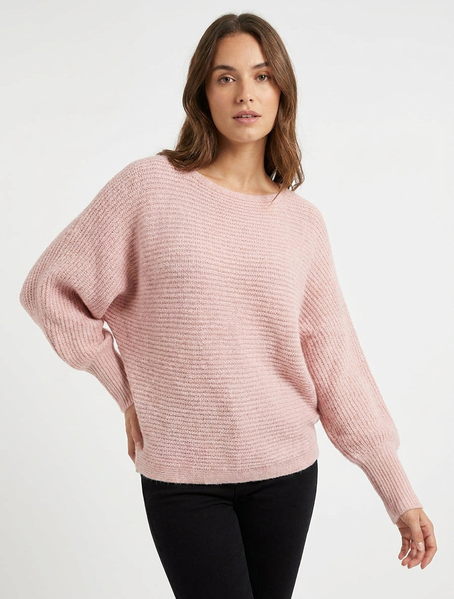 Suéter de punto con mangas largas murciélago - Rosa