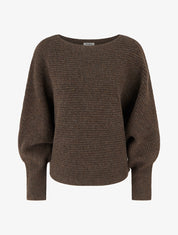 Pull en maille à manches longues chauves-souris - Marron - 1